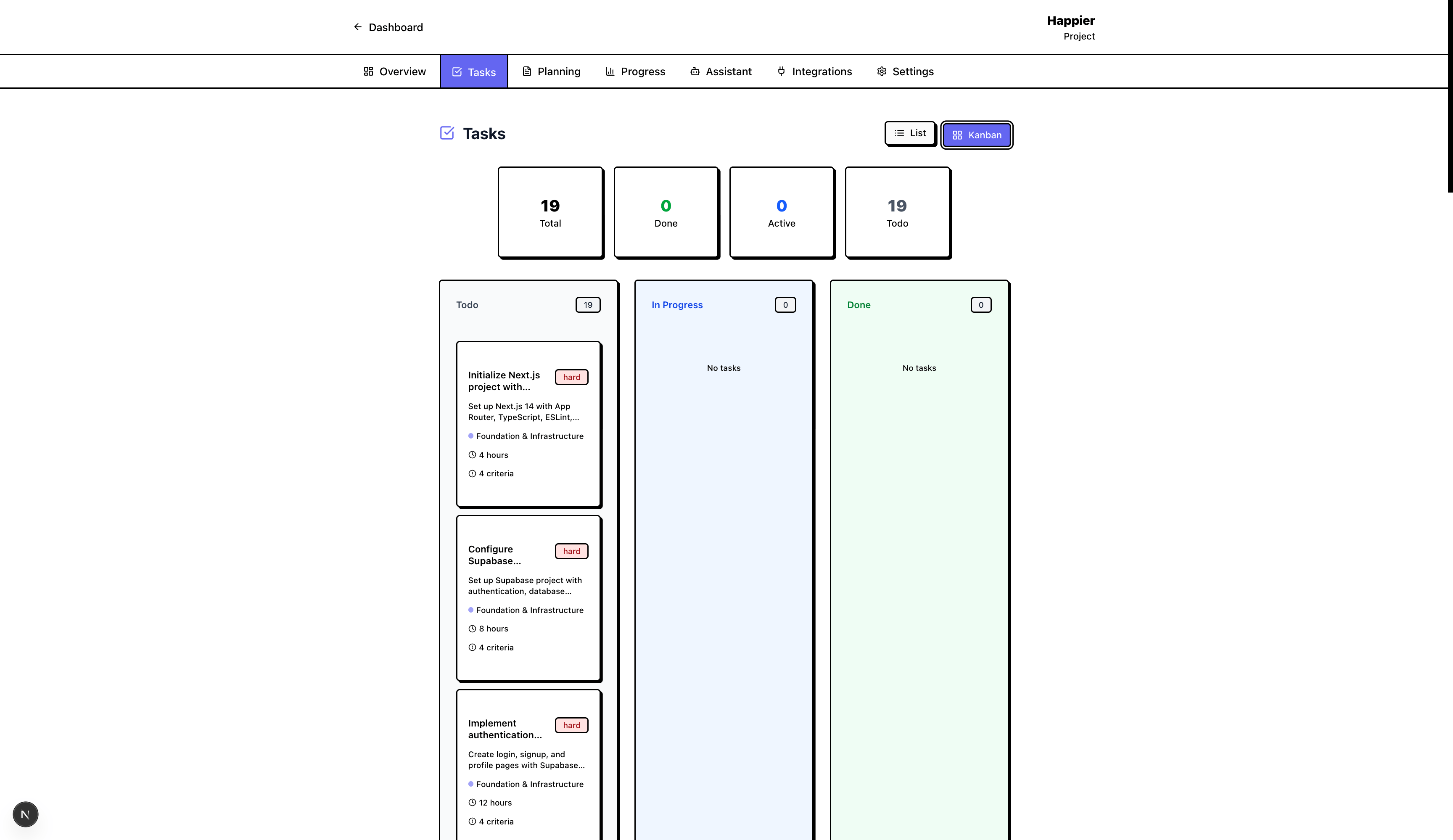 Screenshot of Buildable Kanban auto-moving a card